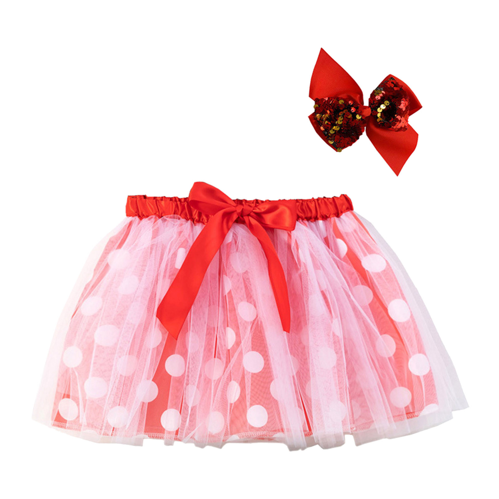 LUOGENLI Girls Valentine's Day Dresses Size 10-12 Kids Girls Ballet Skirts Party Dot Patchwork Color Dance Skirt Hairpin Set Girls St. Patrick's Day Dresses Size 8 Fall Red 2-4 Years